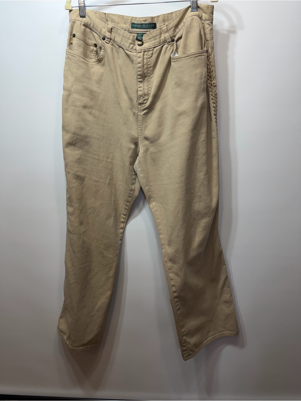 Lauren Ralph Lauren Jeans 14W Tan Braided Side Detail Straight Leg Pants - Picture 2 of 16